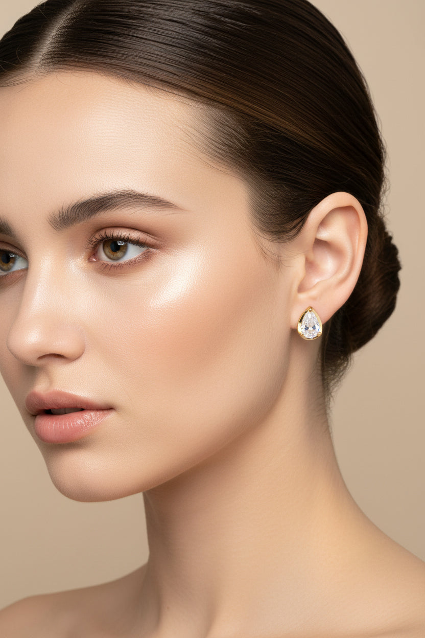 Arete botón ovalado zirconia