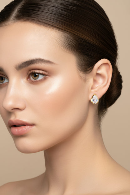 Arete botón ovalado zirconia