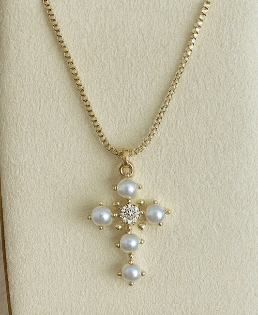 Cadena cruz blanca y zirconia